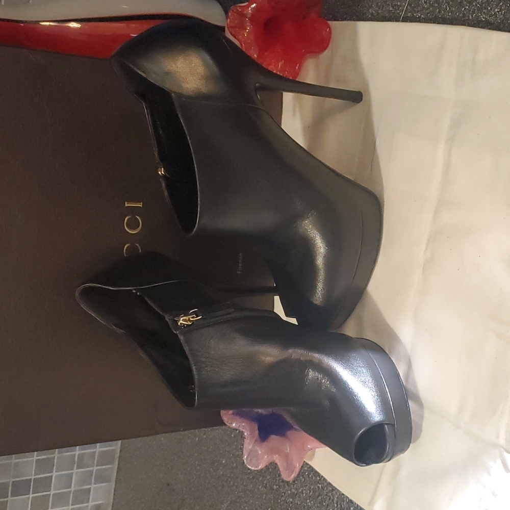 Gucci Ankle Peeptoe Boots Black